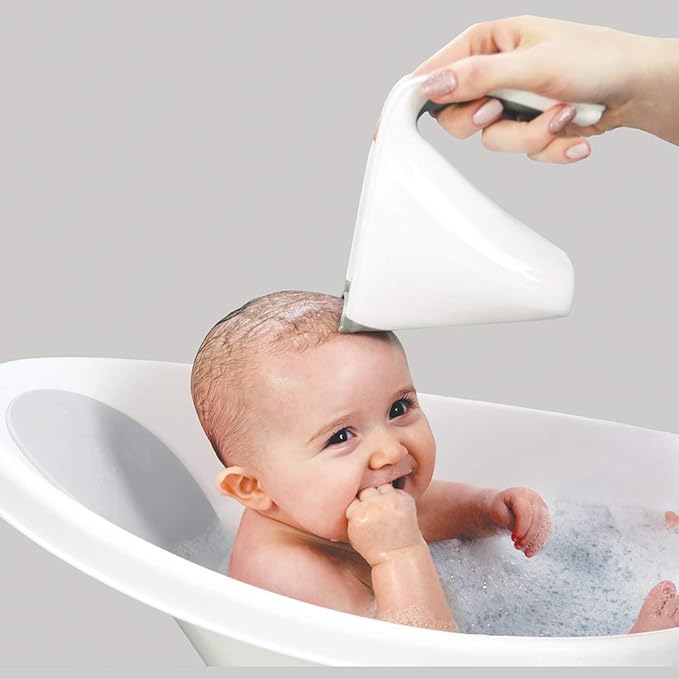 Shnuggle Bath Rinse Jug | Soft Rim Baby & Toddler Shampoo Rinser | Bath Hair Rinsing Cup | Hair Wash Jug with Handle | Essential Bath Accessories | White/Grey
