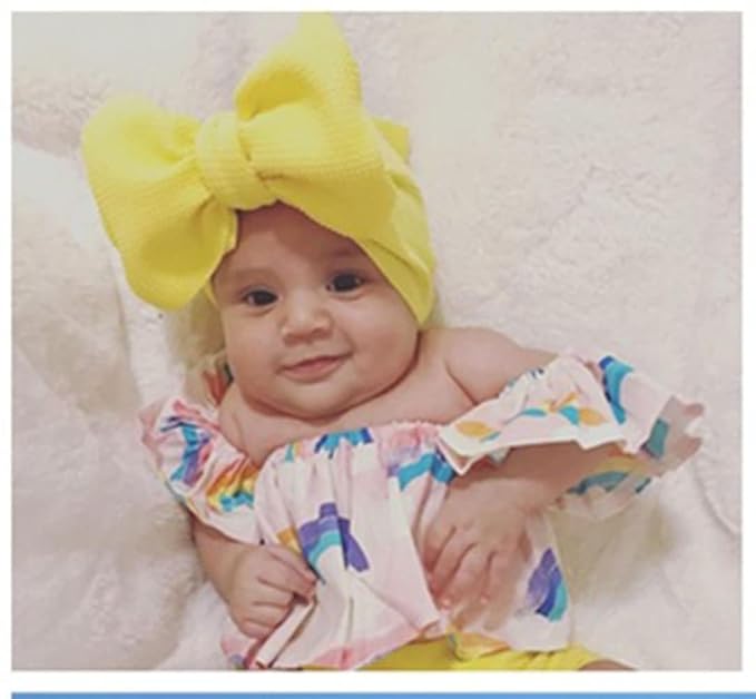 Baby Girl's 8'' Soft Big Bow knot Nylon Headband Toddler Hairband for Photography Travel Party Festivals (Yellow)