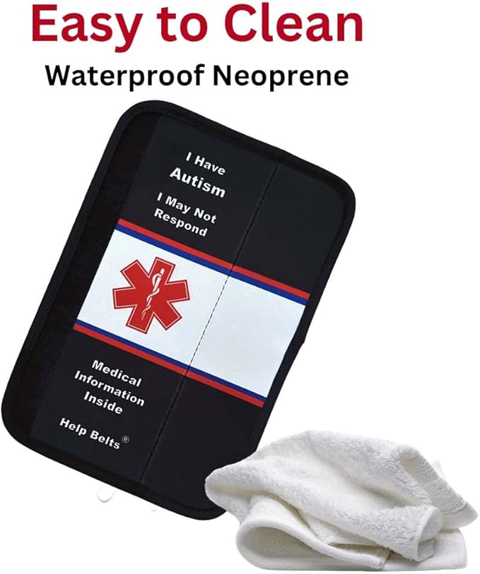 Autism/May Not Respond Medical Alert Seatbelt Cover – Available in Child and Adult Sizes with Emergency Information Pocket and Form by Help Belts in Black