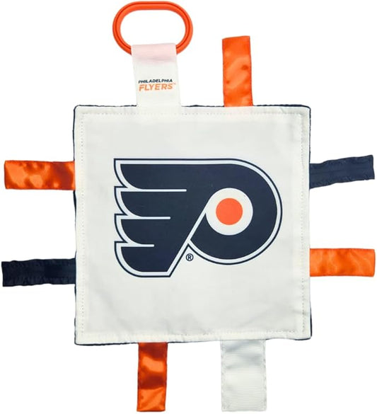 The Learning Lovey Philadelphia Flyers Baby Tag Toy, NHL Hockey Sensory Crinkle Toys, Soft & Safe, Ideal Stroller, BPA-Free with Clip, 8" x 8"