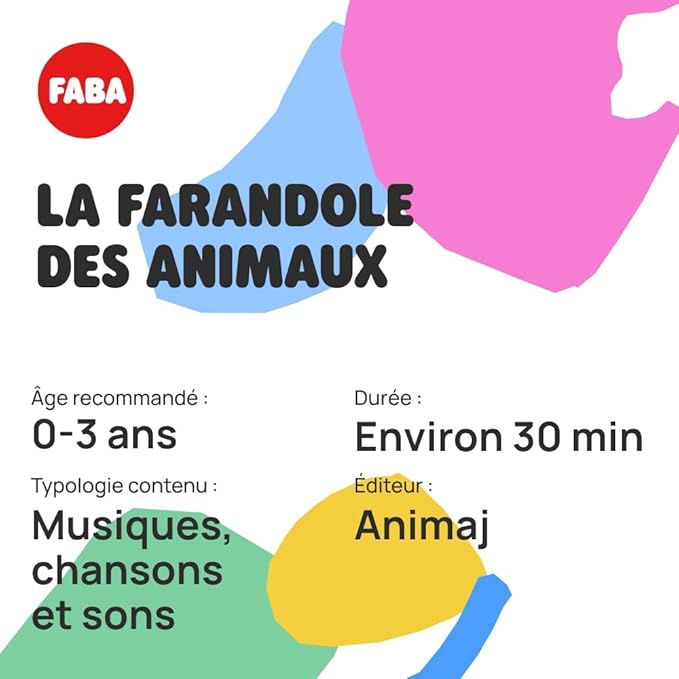 FABA Personnage Sonore La farandole des Animaux Music and Songs, Children 0+ Years, Educational Game, French Version