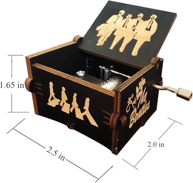 Bolunlun Beatles music box, wooden hand-cranked music box, wooden toys for star fans, gifts for boyfriends and kids, Valentine's Day, birthdays, Halloween and Christmas. (Beatles song)