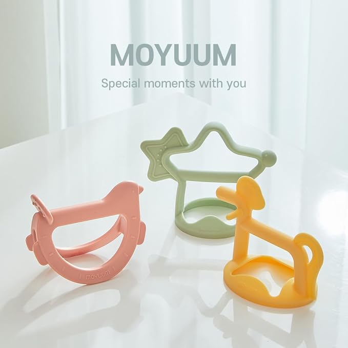 Moyuum Silicone Swing Bird Teether Toy | Made in Korea, Provides Teething Relief, Wrist Teether is Easy to Grip, Designed to Rock, Babies 3+ Months