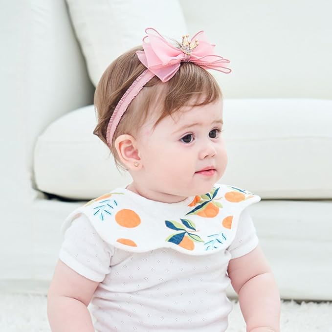 Cute Baby Girl Headband with Lace Bow and Crown Elastic Lace Bow Hair Band Newborn to Toddler Hair Accessory Shower Birthday Party Gift (Pink, Free)