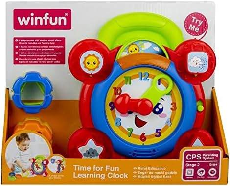 winfun Time for Fun Learning Clock | A Fun Interactive Way to Learn to Read The Time | Movable Hands and Sound Effects | Suitable for Boys and Girls Aged 3 Months and Up, Multicolor, 000675
