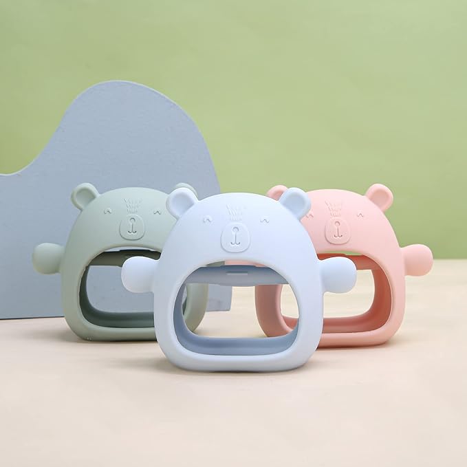 Silicone Baby Teether Toy for Infants 3+ Months, Anti-Drop Silicone Baby Mitten Teether for Soothing Teething Pain Relief, Baby Chew Toys for Sucking Needs, BPA Free, Moody Blue