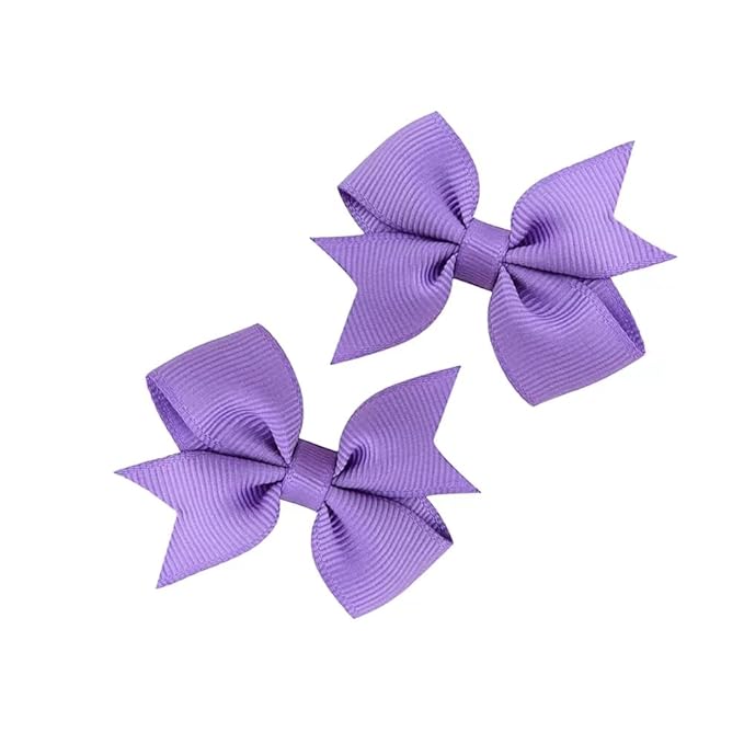 Baby Hair Bows Clips Fully Lined Grosgrain Boutique Solid Ribbon Mini Bows for Girls Teens Infants Kids Toddlers Newborn 2pcs Colors in Pairs (purple.)