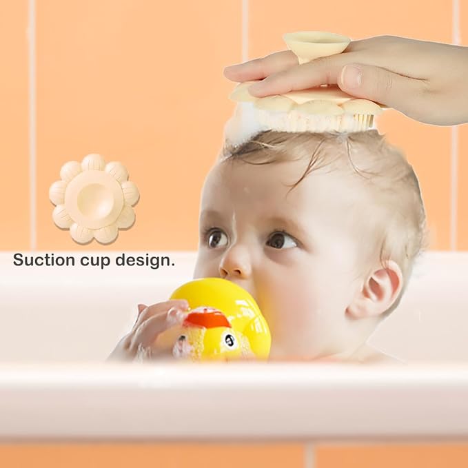 Baby Bath Silicone Brush Shower Scalp Brush Exfoliate and Massage Shampoo Scalp Scrubbie for All Hair Kid Newborn Toddler（Yellow）