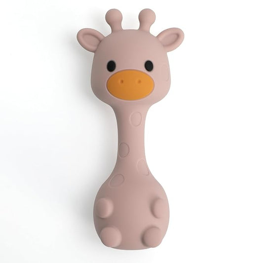 Silicone Little Giraffe Shaker Rattle Toy for Babies | Food Grade Silicone Teether | Easy to Grip | BPA Free (Dusty Lilac)