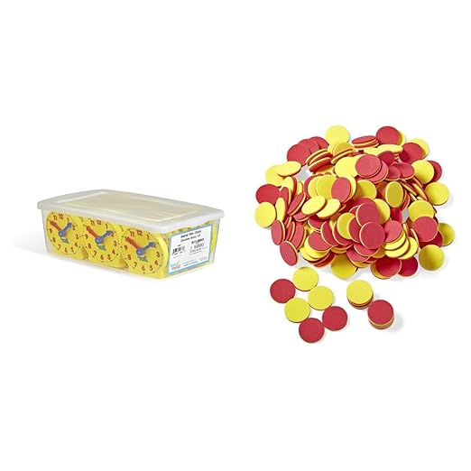 hand2mind-42836 Geared Clocks Classroom Kit (Set of 24) & 343B Foam Two-Color Counters (Pack of 200)