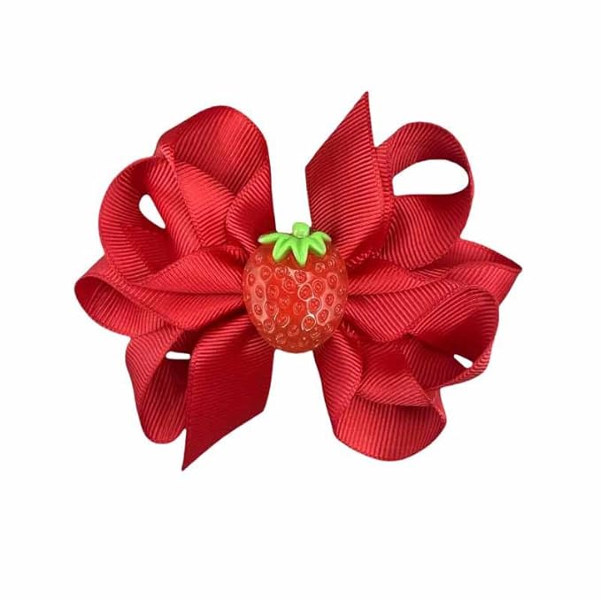 Strawberry Snap Clips Baby Girls Fruit Hair Bow Clips Strawberry Hair Ring Tie BBW24 (Set-M)