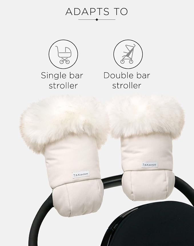 7AM Enfant Stroller Warmmuffs Gloves - Anti-Freeze Stroller Mittens for Handlebars, Water Repellent Hand Warmer Muff for Cold Weather, Plush Lined Stroller Warmmuffs | Winter Stroller Accessories
