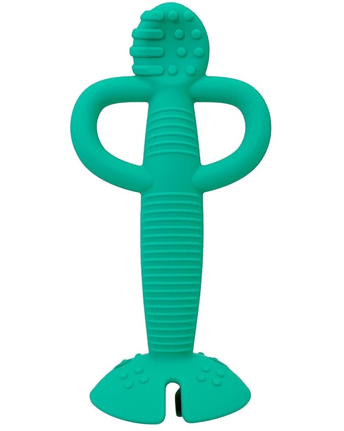 Busy Baby Teething Spoon - 2-in-1 Teether and Training Spoon for Self Feeding, Dishwasher Safe, BPA Free, Food Grade Silicone (Spearmint)