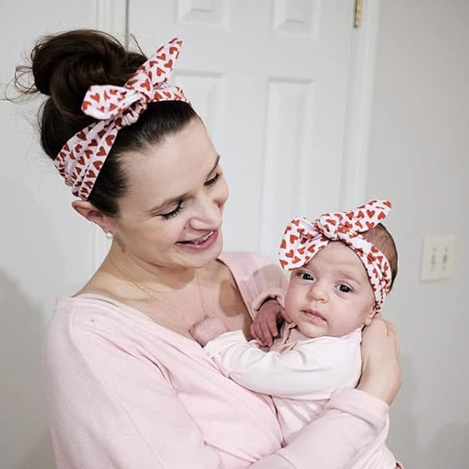 Cinaci 12 Pack/6 Set Floral Print DIY Parent-child Mom Mum Mommy and Me Baby Girl Toddlers Rabbit Ear Bow Headbands Hair Accessories