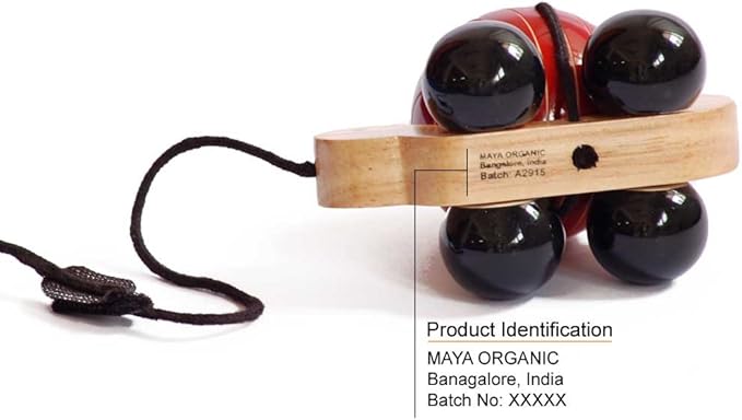 Maya Organic Handmade Wooden Pull Toy with Rotating Ball Made Using Natural Colors for Toddlers 18 Months Old and up, Helps in Early Education and Development | Tuttu Turtle (RED)