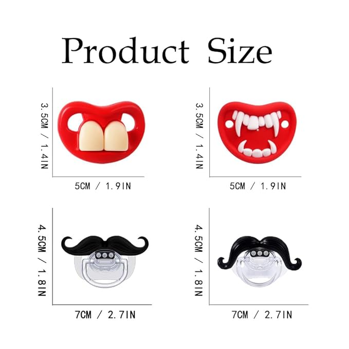 Funny Baby Pacifiers,Mustache Pacifiers for Babies 0-18 Months,Baby Teeth and Vampire Pacifier Funny Pacifiers for Boys and Girls BPA Free