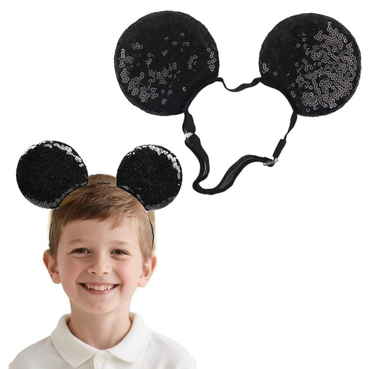 Adjustable Mouse Ears Headband, Sequin Ears Elastic Hairband for Unisex Kids Baby Boys Girls Toddlers Party Festival Supplies