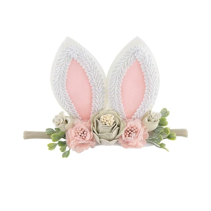 Baby Girl Floral Easter Bunny Nylon Headband Flower Elastic Hairband Bows Wraps For Newborn Infant Toddler Hair Accessories (RT004)