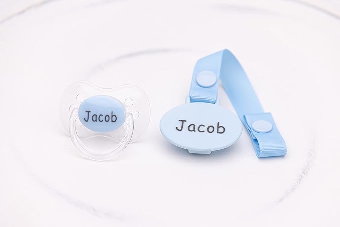 Personalized Pacifier and Pacifier Clip Pink (0-6 or 6-18 Months) BPA-Free CAN BE STERILIZED 3 Nipple Shapes (6-18 Months)
