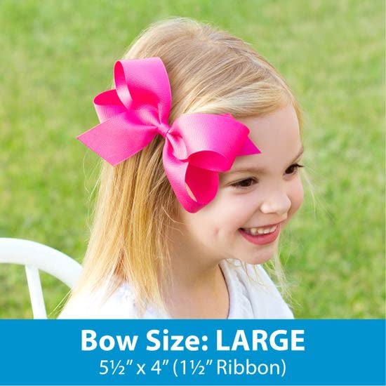Wee Ones Girls' 6 Piece Set of Bows, Solid Grosgrain Variety Pack on a WeeStay No-Slip Hair Clip, Large, Red, Orange, Yellow, Navy, Green, Purple
