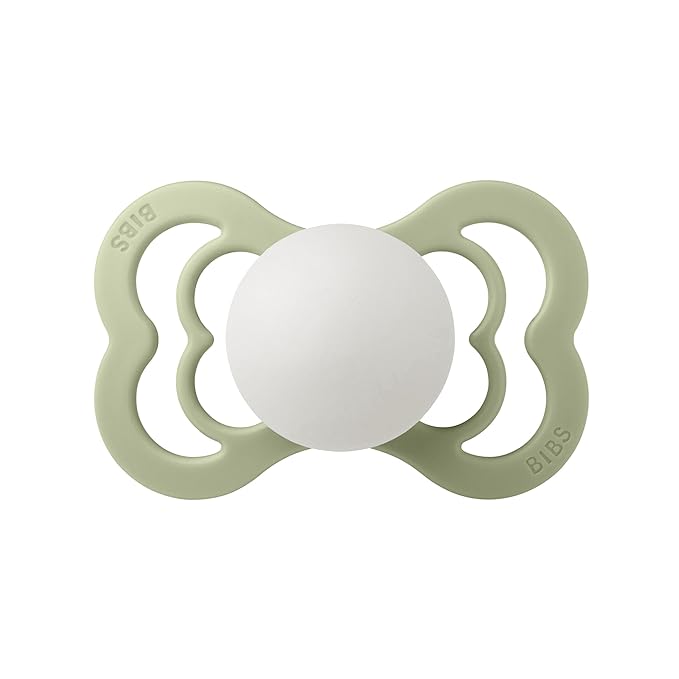 BIBS Supreme Baby Pacifier 2-Pack | Made in Denmark | BPA Free Dummy Soother, Symmetrical Nipple. Silicone, Size 2 (6-18 Months), Sage Glow/Cloud Glow