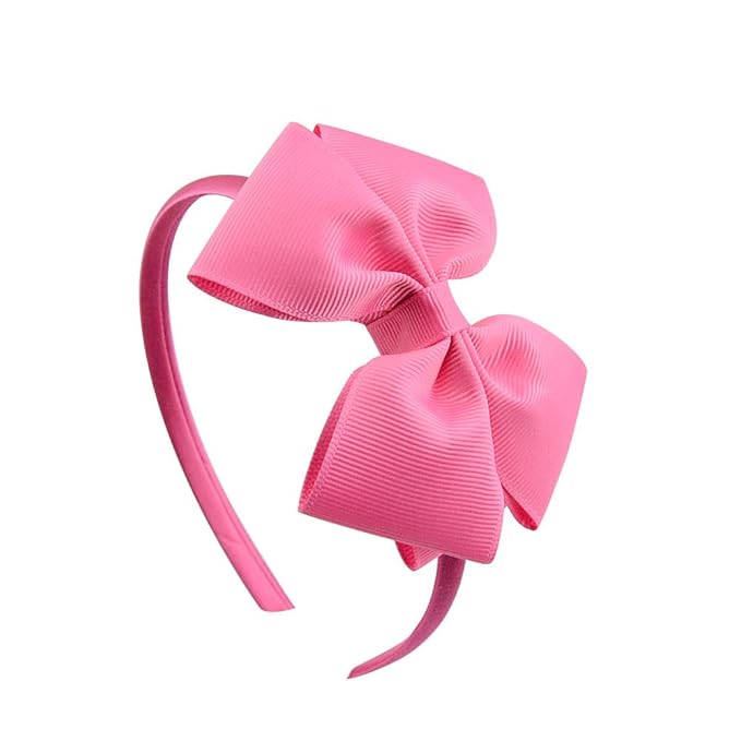 Baby Girl's 4 Inch Double Layer Bow knot Headband Pure Color Ribbed Band Hair Hoop (Hot Pink)
