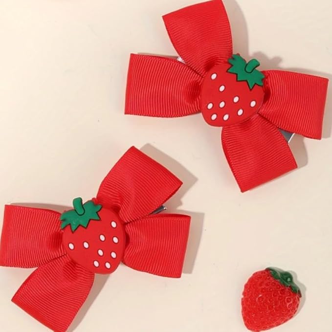Strawberry Snap Clips Baby Girls Fruit Hair Bow Clips Strawberry Hair Ring Tie BBW24 (Set-C)