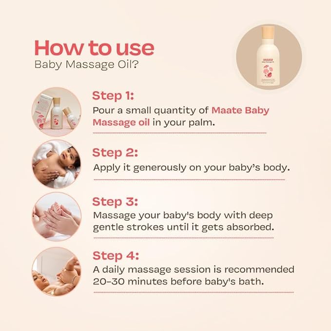 MAATE Baby Massage Oil | Enhances Bone Mineralization and Muscle Strength | Brahmi, Noni & Pomegranate Seed Oil | No Mineral Oil | 100% Natural & Vegan - 150 ml