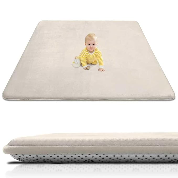 Baby Play Mat for Floor 59"x71", 1.3" Thick Memory Foam Playpen Mat, Ultra Soft Coral Velvet, Non-Slip & Water-Resistant, Ideal for Crawling & Play for Infants, Toddlers & Kids
