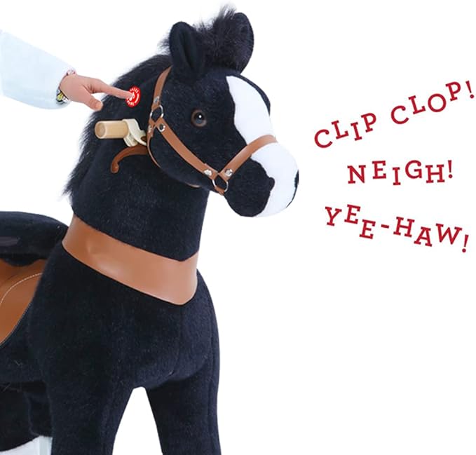 PonyCycle Ride on Horse with Brake, Sound & Pedal Pad, Classic Model U Walking Horse Mechanical Pony Black Giddy up Pony Plush Toy Walking Animal U3 for Age 3-5 Years -Ux326