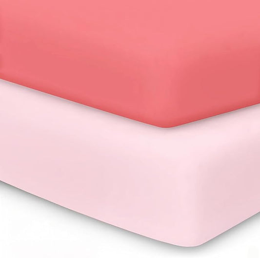 Comfort Crib Sheets Girl: Soft Fitted Crib Sheet That Stays Put, Universal Fit for 28x52 Crib Mattresses, Hypoallergenic with a Calming Effect, 2-Pack Solid Pink