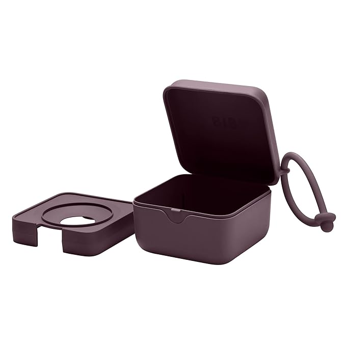 BIBS Pacifier Box with Strap. Pacifier Holder and Steriliser case. 100% BPA Free Food-Grade Material - Plum