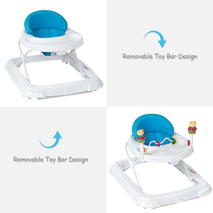 Baby Walker, Smart Steps Baby Activity Walker with Walking Toys & 3-Levels Adjustable Height, Comfy High Back Seated Baby Walker with Wheels for Boys & Girls (Blue)