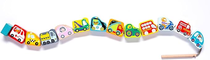 CUBIKA Wooden Flyring Cars Lacing Toy – Montessori Lacing Toy for Kids Ages 3+ – Wooden Lacing Cards with Threading String – Fine Motor Toy – FSC-Certified Wood, Travel Toy for Toddlers