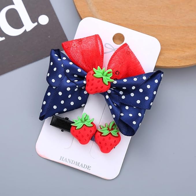 Strawberry Snap Clips Baby Girls Fruit Hair Bow Clips Strawberry Hair Ring Tie BBW24 (Set-H)