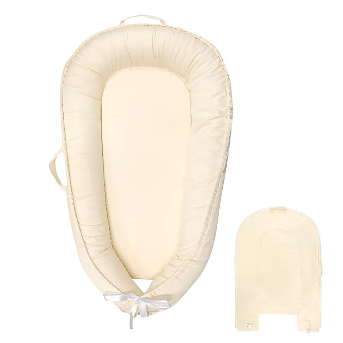 Hooyax Baby Lounger Cover Only, 100% Cotton Newborn Nest Cover, Soft Portable Baby Nest Replacement Cover for Boys Girls, Breathable Infant Lounger Covers, Baby Essential (Beige)