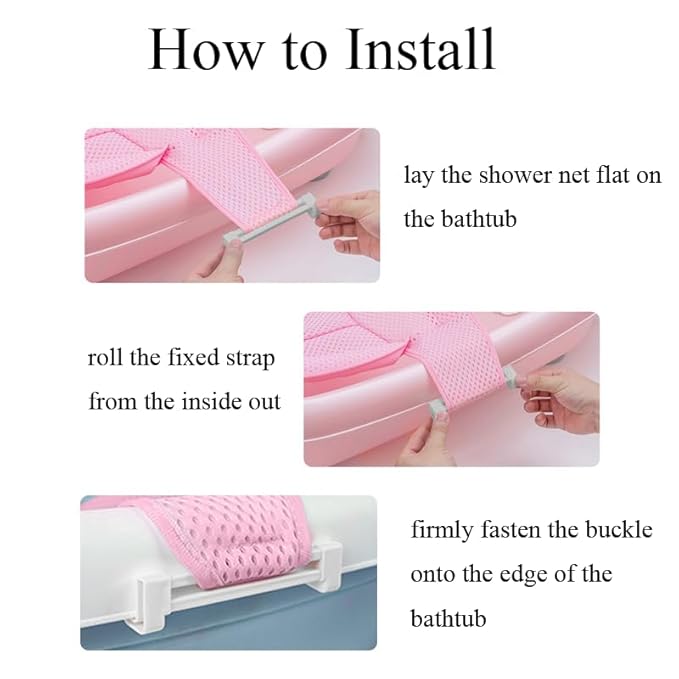 Adjustable Baby Bath Support Mesh Sling Non-Slip Infant Bathtub Shower Net Breathable Newborn Bath Cushion Pad Quick Drying Bathing Sling for Toddler Aged 0-3 (No Bathtub)