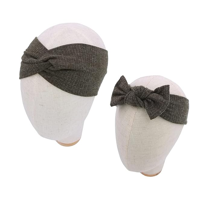 Sugarmelon Mommy and Me Headband Set Mother Baby Matching Turban Headband for Toddler Baby Girls Women Scrunchies Hair Bow Hairbands (Navy and Olive)