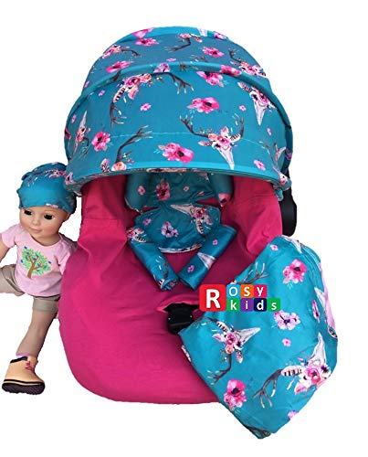 9pc Baby Boy Baby Girl Ultimate Set of Infant Car Seat Cover Canopy Headrest Blanket Hat Nursing Scarf, 21DR01