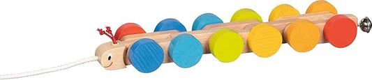 goki 54843 – Mathilda Caterpillar – Lovingly Designed Wooden Pull Along Animal with Bell