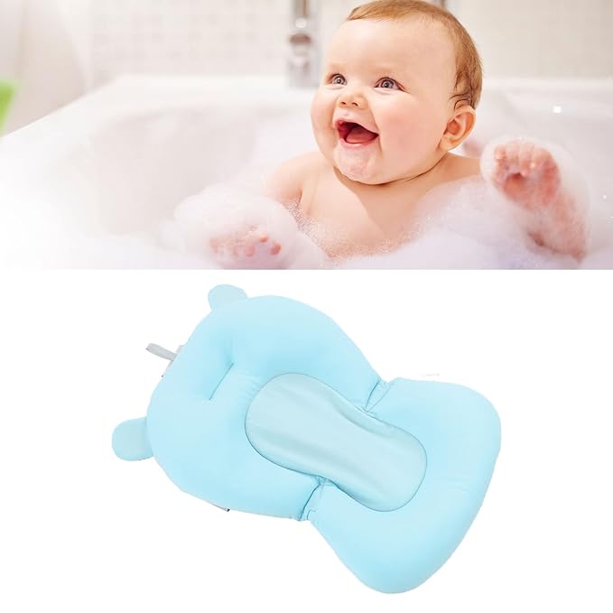 Baby Bath Seat Cushion, Floating Bath Support Mat Foldable Adjustable Infant Bath Supporter Newborn Bathtub Seat Cushion Nonslip Baby Bathtub Mat Baby Tub Pillow for 0‑12 Months