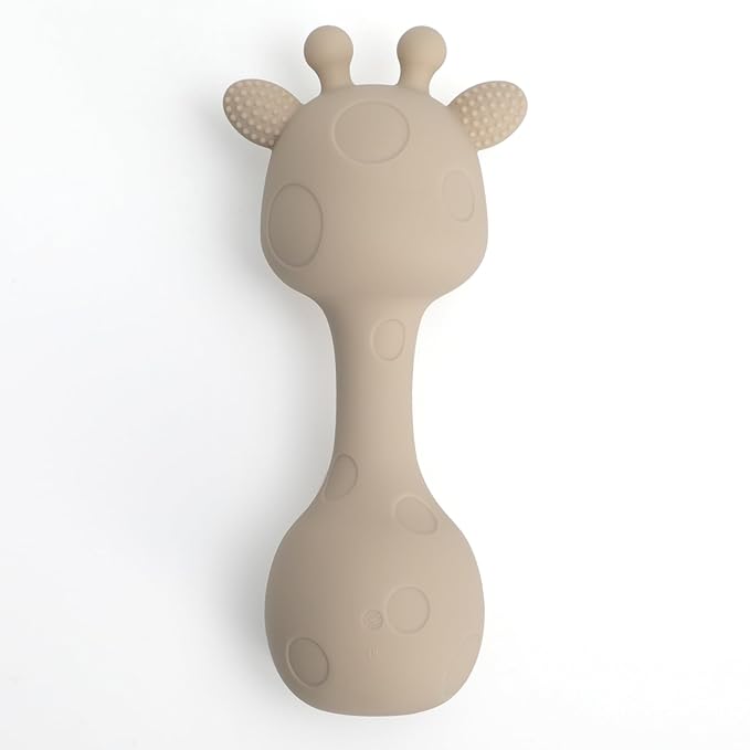 Silicone Little Giraffe Shaker Rattle Toy for Babies | Food Grade Silicone Teether | Easy to Grip | BPA Free (Sand)