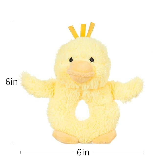 Apricot Lamb Baby Duck Soft Rattle Toy, Plush Stuffed Animal for Newborn Soft Over 0 Months (Duck, 6 Inches)