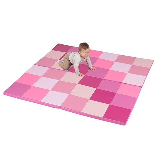 Costzon Toddler Foam Play Mat, Foldable Pink Baby Crawling Mats 58-Inch Square Soft Non Skid Daycare Floor Mat, Thicken Waterproof Memory Activity Play Mat for Home, School, Kindergarten or Nursery