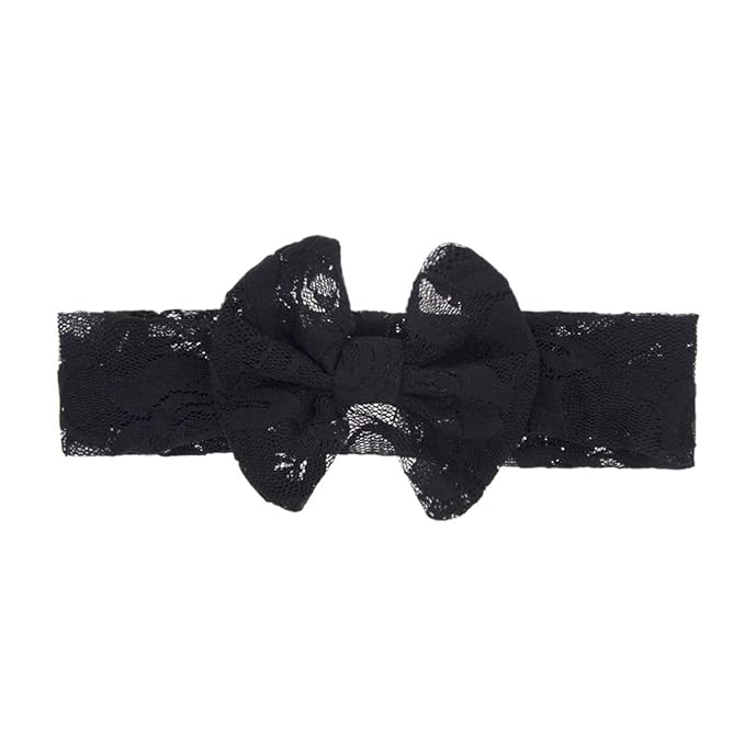 Qiansail Baby Girls Lace Bow Headband Elastics Bow Knot Hairband Headwrap for Newborn Infant Toddlers Kids (Black)