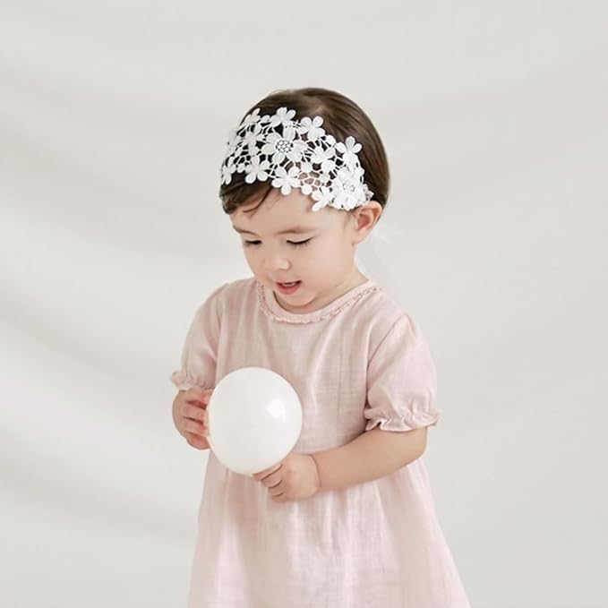 Baby Girls Lacy Bow Headband Soft Breathable Lace Hairband for Toddlers Infant Baptism Christening Beanie Cap Wide Turban Wedding Party Shower Gifts (Style 1)