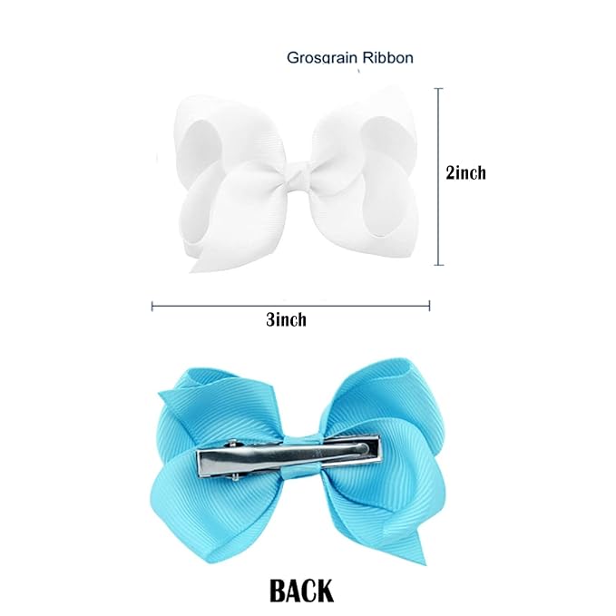 6 PCS 3" Grosgrain Ribbon Hair Bows - Alligator Clips for Toddlers in Solid Color (White)