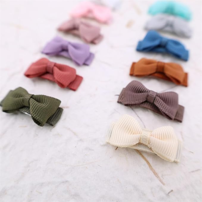12 PCS Baby Bow Bangs Hair Clips Tiny Snap Clip for Infant Toddler Girl Mini Grosgrain Ribbon Hair Bow Barrettes Girls Hair Accessories (Tiny bow 1.2" 12 Colors)