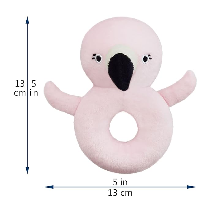 Baby Flamingo Soft Rattle Toy, Flamingo Plush Infant Shaker Rattle Easy-Grasp Stuffed Animal Toy, Gifts for Newborns Babies Toddlers Boys Girls, Pink, 5 Inches