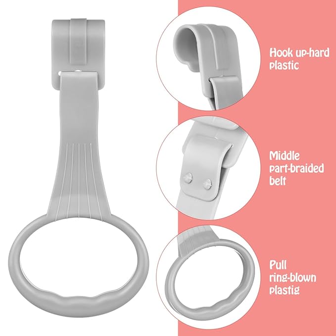 SAFIGLE 2Pcs Baby Playpen Pull up Rings：Pull up Rings for Play Pen，Baby Walking Exercises Assistant - Playpen & Crib Hanging Loop Accessories for Help Stand up Walking Training Tool Newborn (Grey)
